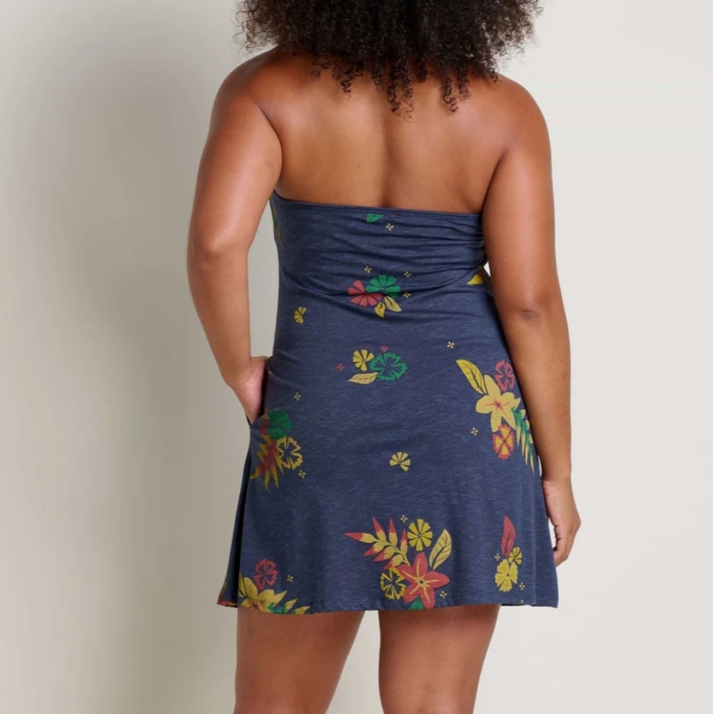 Toad & Co Plumeria Halter Dress Stretchy Pockets Above Knee Built In Bra Large - Picture 2 of 7